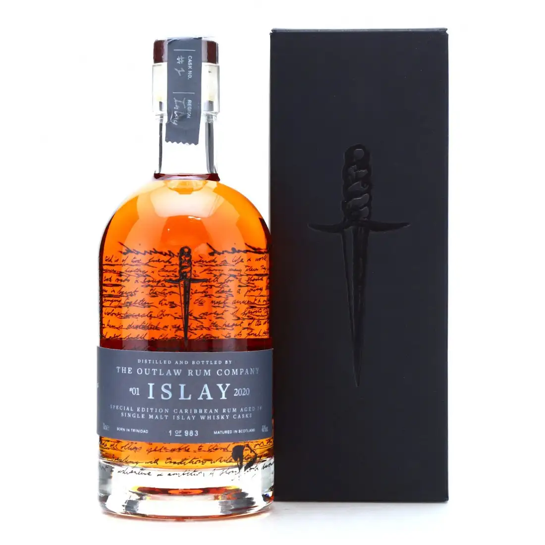 Bottle of The Outlaw Rum Company ex-Islay Whisky Cask