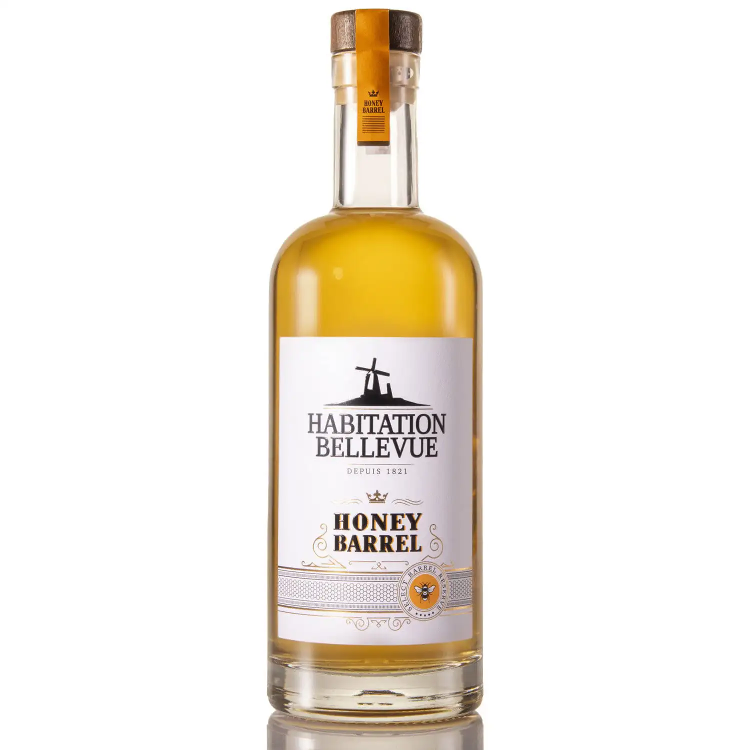 Bottle of Bellevue Habitation Bellevue Honey barrel