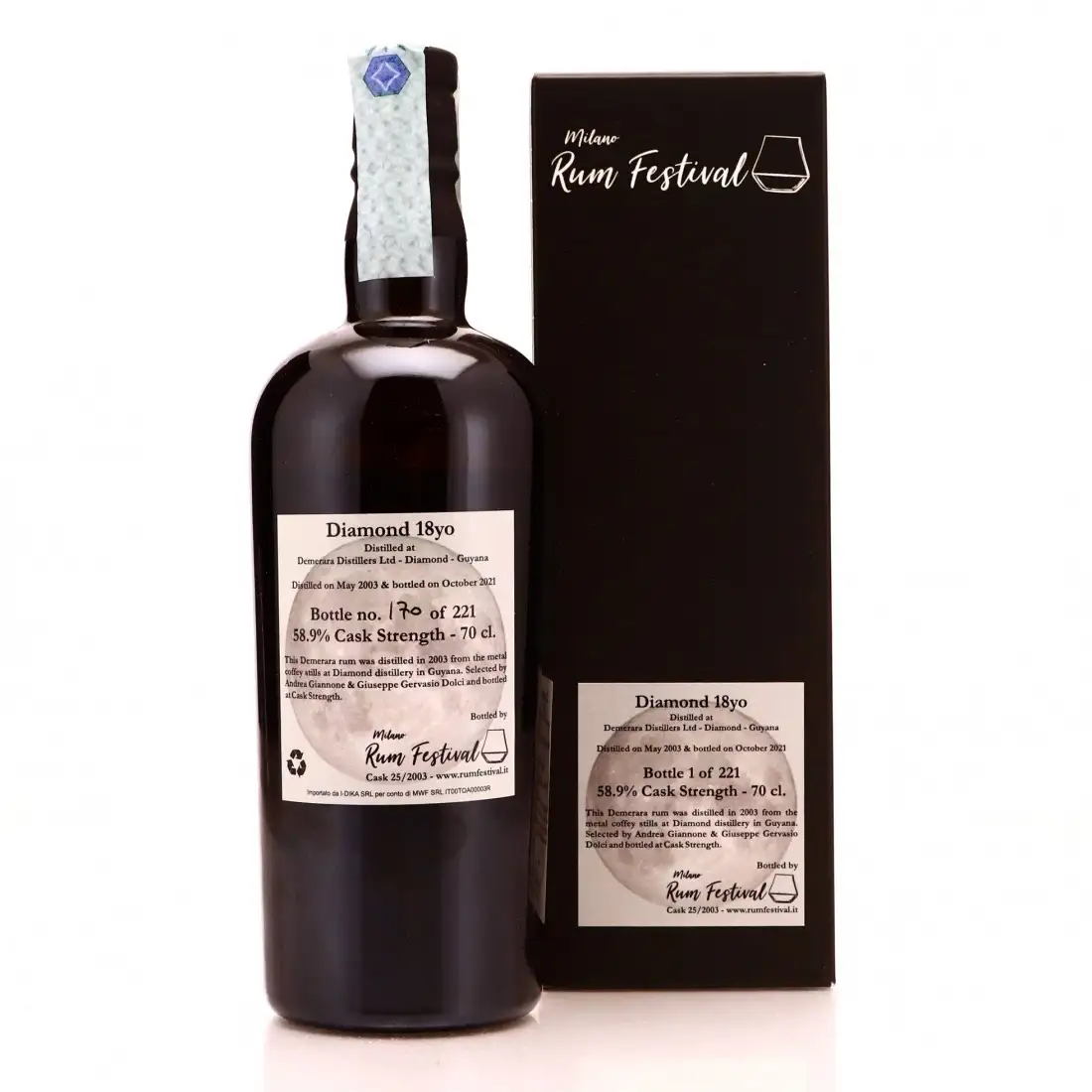 Hochauflösendes Bild von Milano Rum Festival Diamond Demerara Single Cask Rum 2003