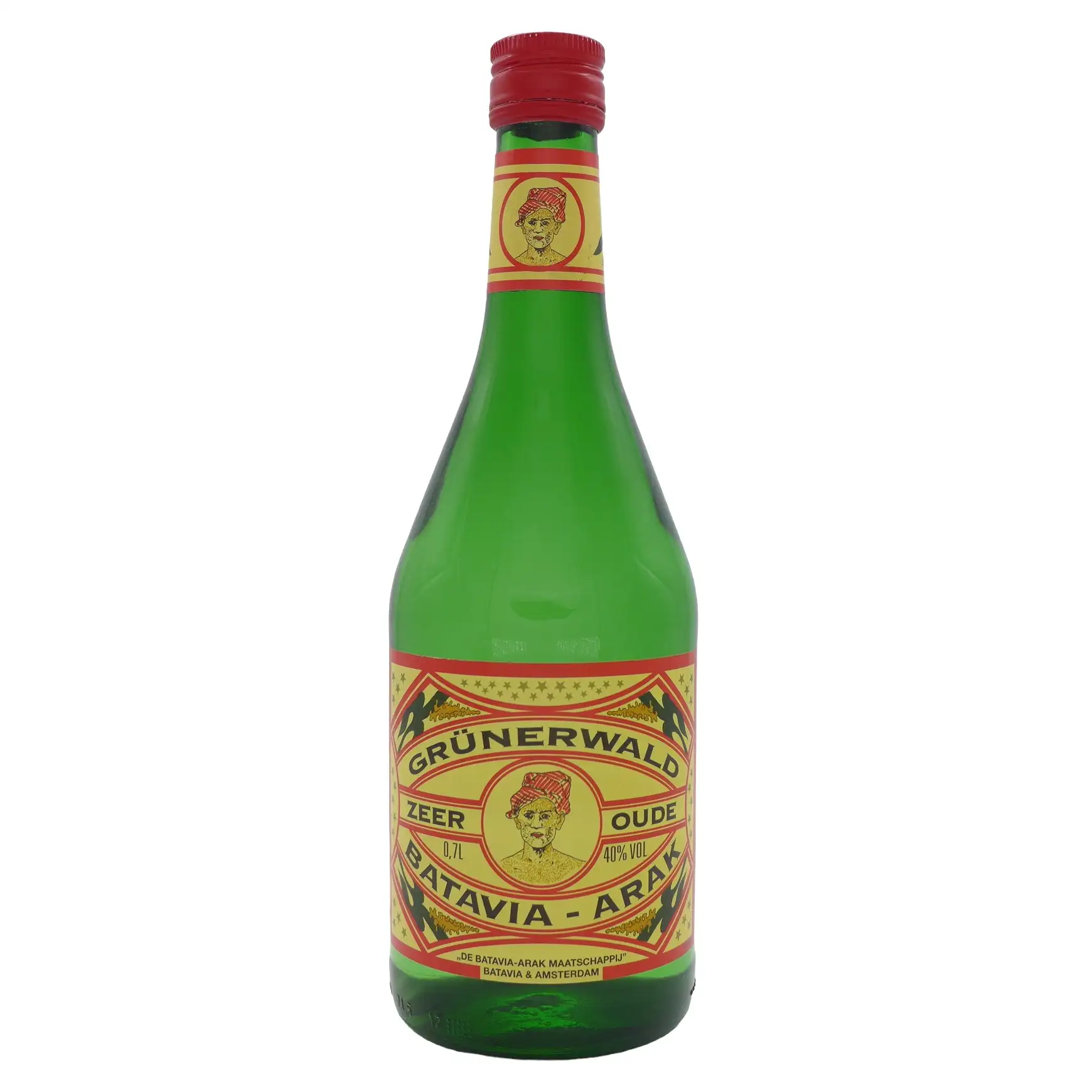 Bottle of Grünerwald Arak Maatschappij NV Djakarta Zeer Oude Batavia Arak