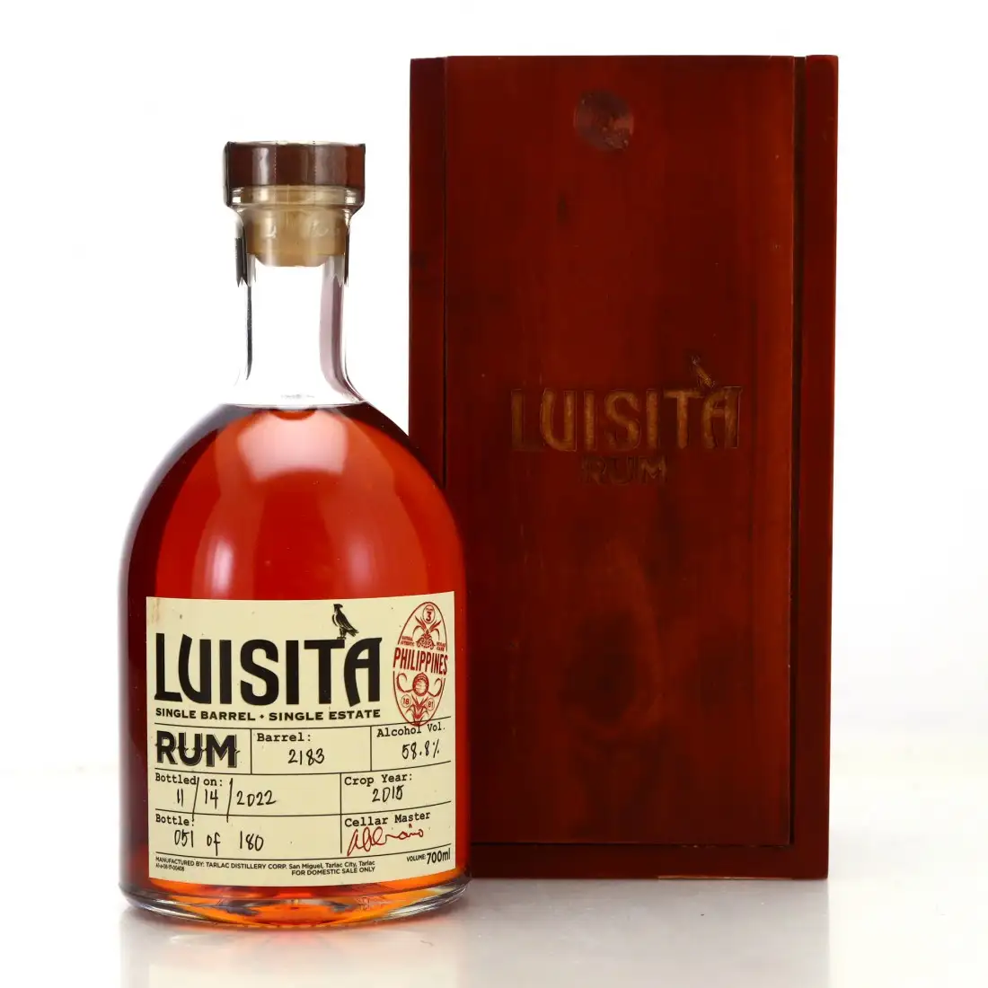 Bottle of Tarlac Distillery Corp. Luisita Single Barrel Single Estate 2015