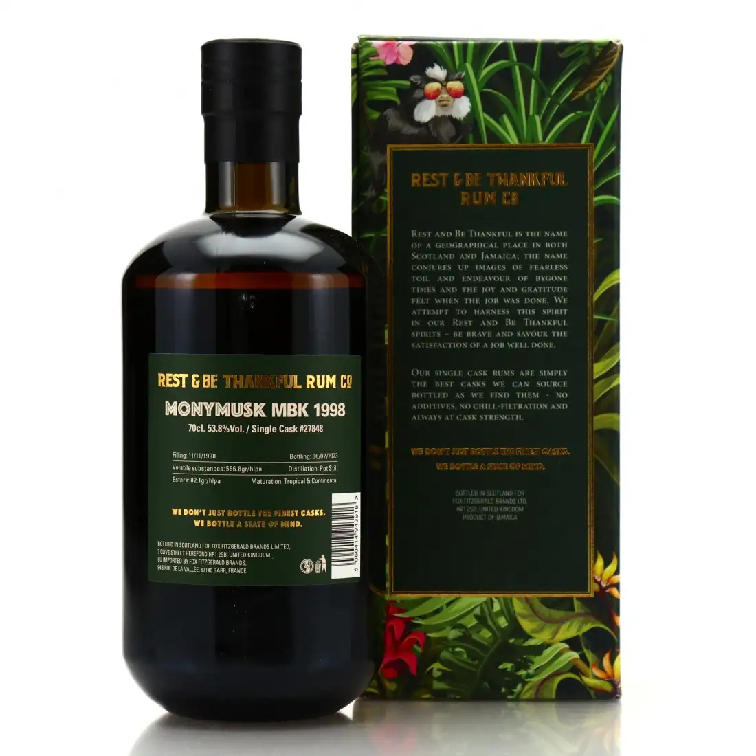 High resolution image of Rest &amp; Be Thankful Clarendon Pure Single Jamaican Rum MBK 1998
