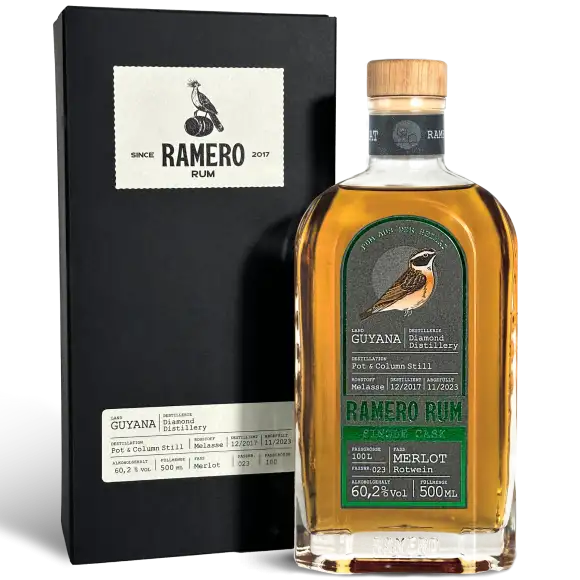 Bottle of Heimat Distillers Diamond Ramero Rum Single Cask Guyana (Merlot Finish) 2017