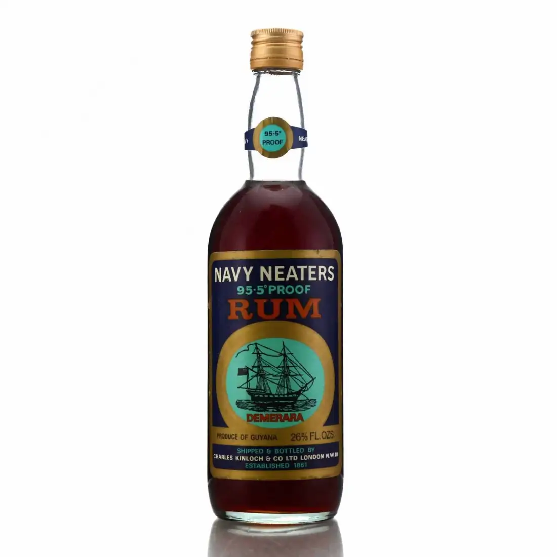 Bottle of Charles Kinloch & Co. Navy Neaters 95.5 Proof 1970s