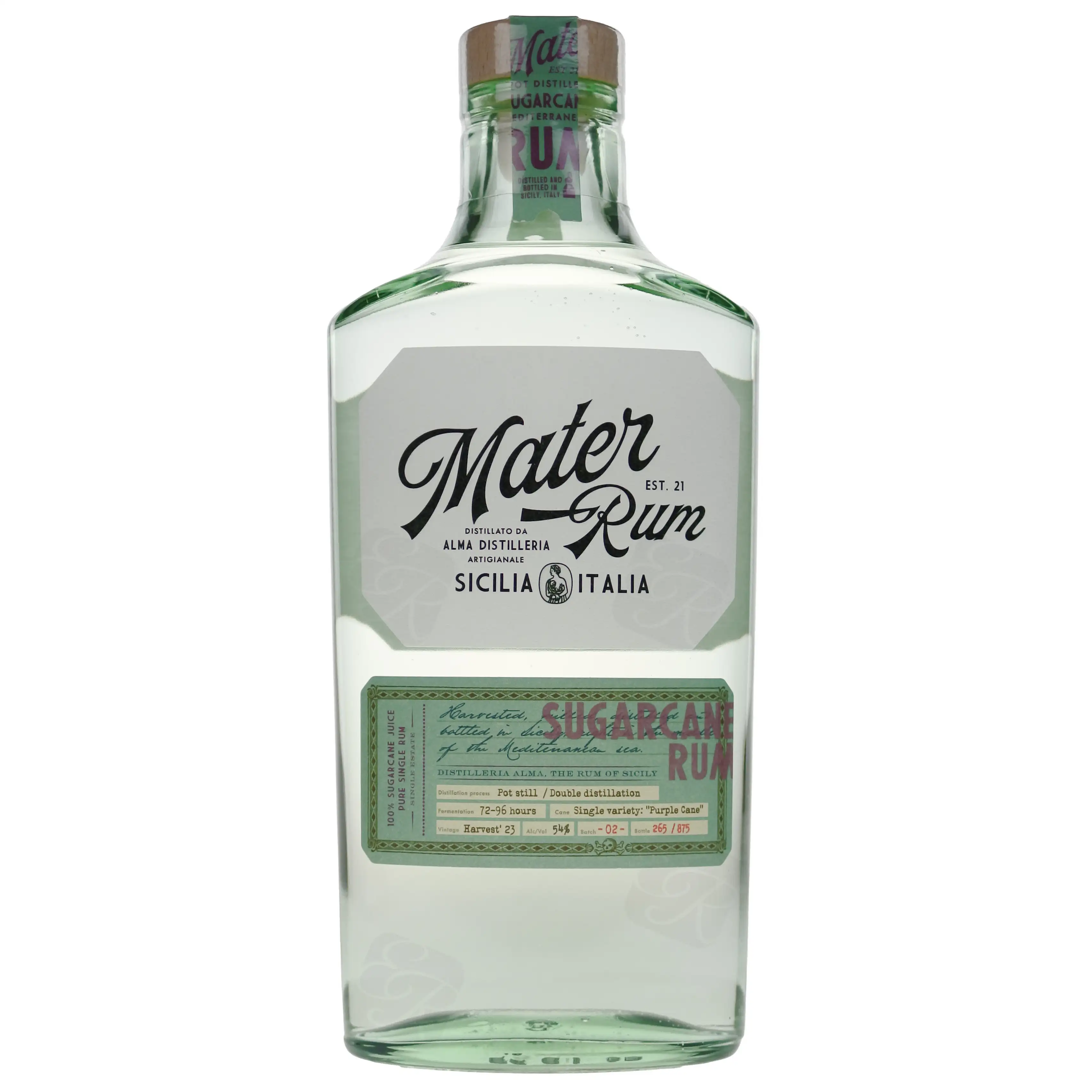 Bottle of Alma Distilleria  Mater Rum SUGARCANE JUICE PURE - SINGLE RUM "PURPLE CANE" 2024