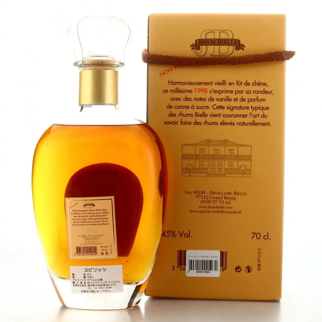 Image haute résolution de Bielle Carafe Rhum Vieux Agricole 1998