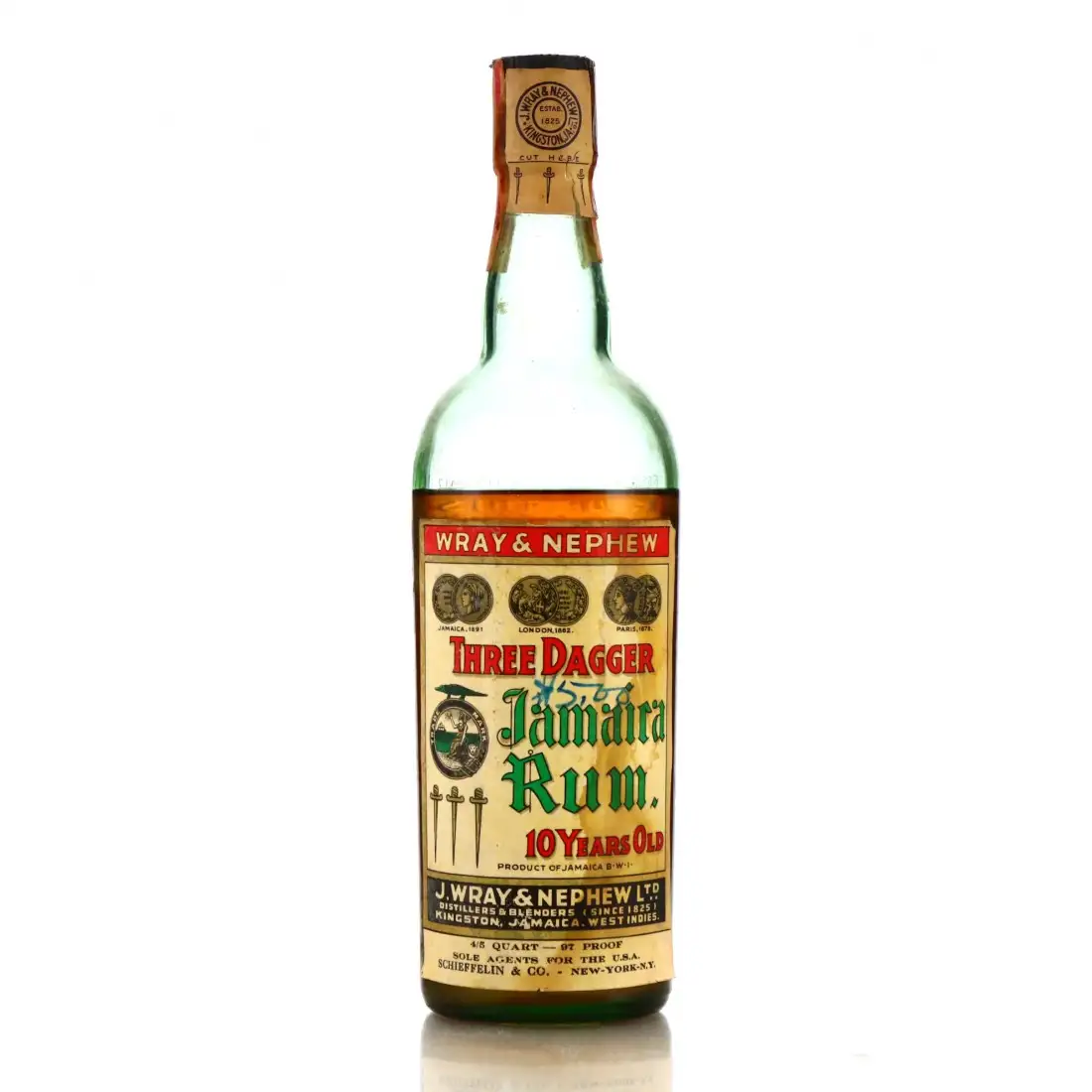 Bottle of J. Wray & Nephew LTD. Three Dagger Jamaica Rum