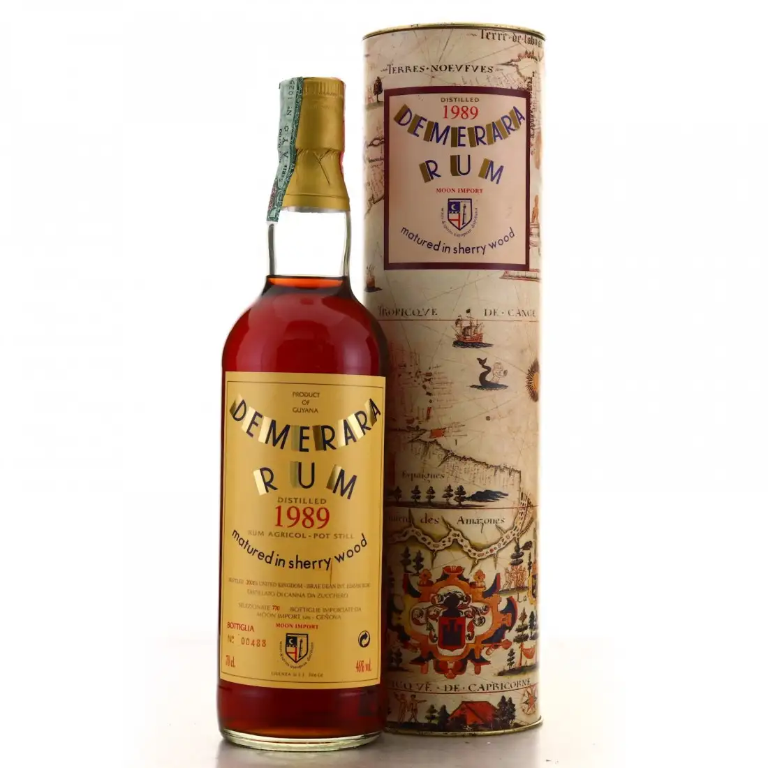 Bottle of Moon Import Demerara Rum matured in sherry wood 1989