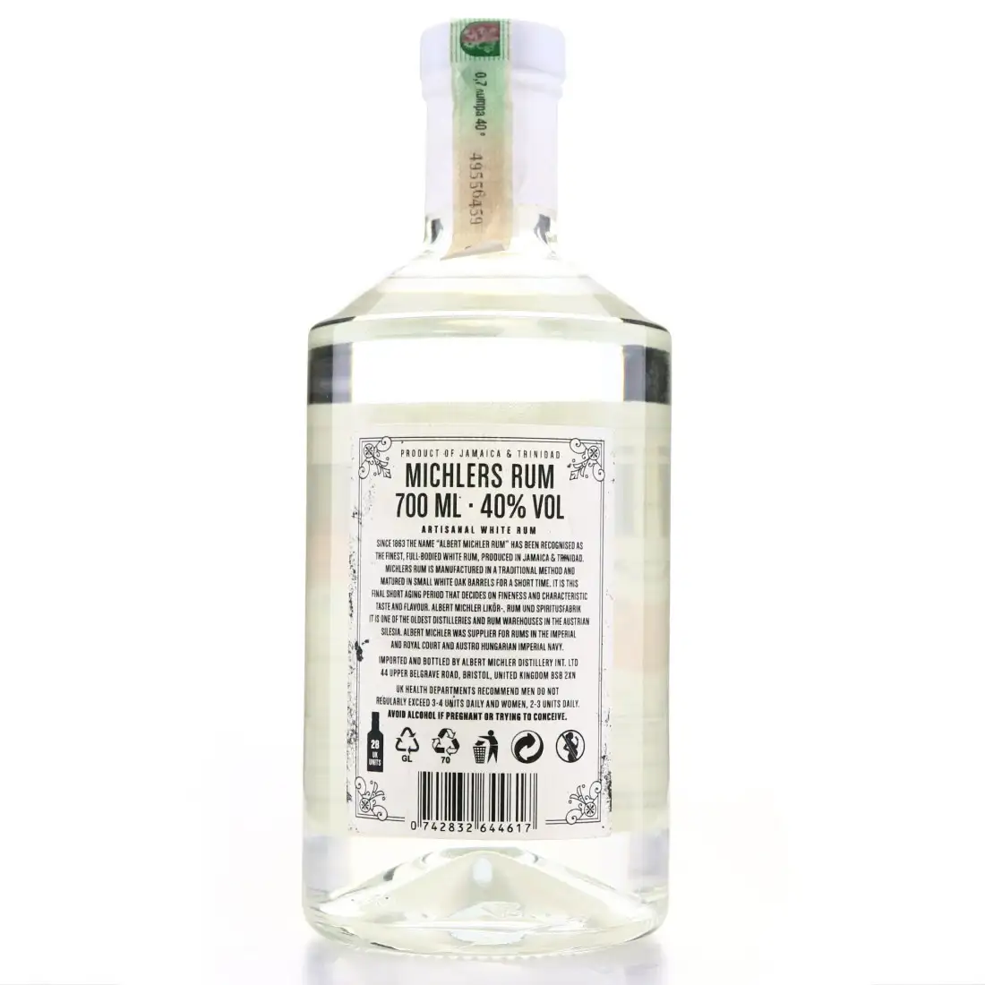 High resolution image of Albert Michler Distillery Michlers Rum White