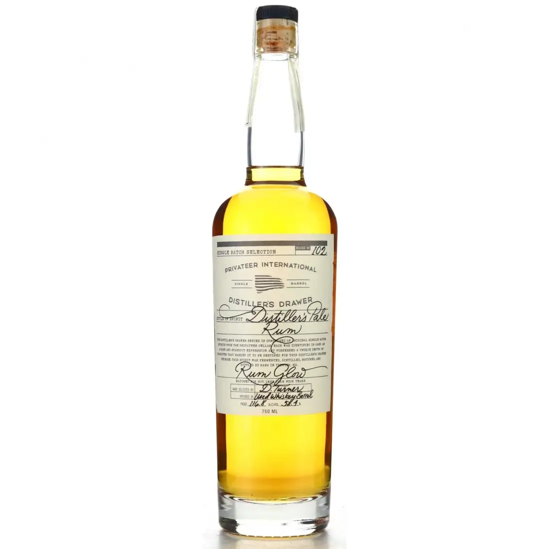 Bottle of Privateer Distiller's Drawer #102 Distiller's Pale Rum Glow