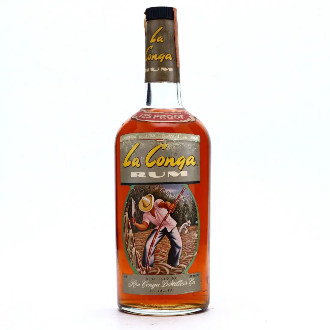 Bottle of Ron La Conga Distillers La Conga 125 proof 1956