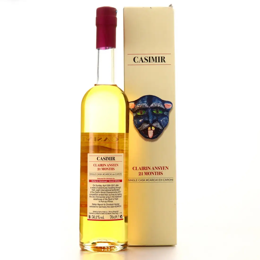 High resolution image of Velier Casimir Clairin Ansyen 21 mois #CARCA1 (Kirsch Whisky) 2016