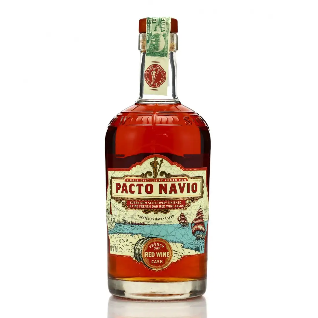 Bottle of Havana Club Pacto Navio Red Wine Cask