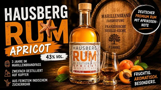 Hausberg Rum Apricot - 43% Vol. 🥃 Aprikose, Zuckerrohr und Eiche – interessante Kombination! 