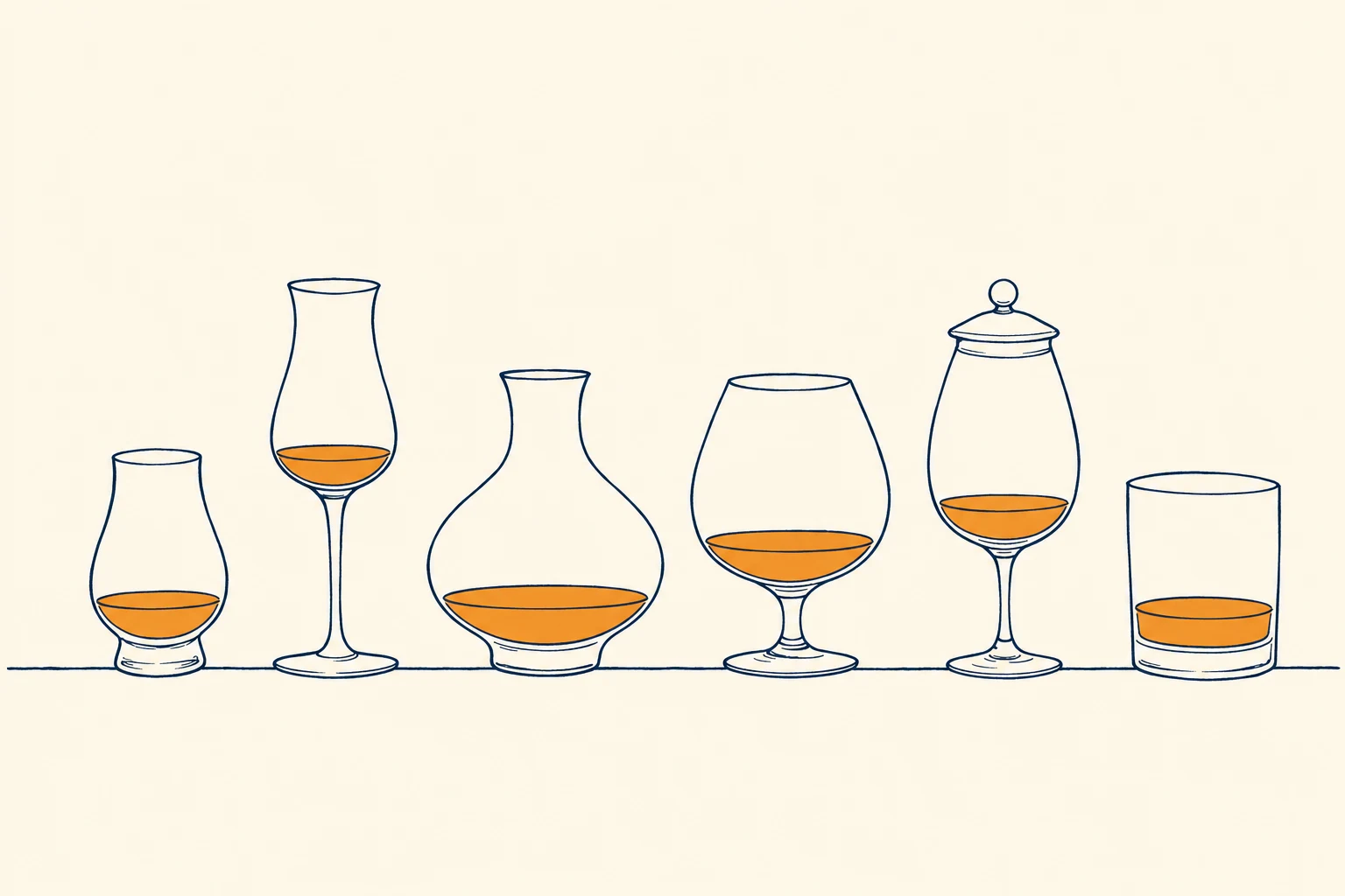 Six rum glass shapes in profile