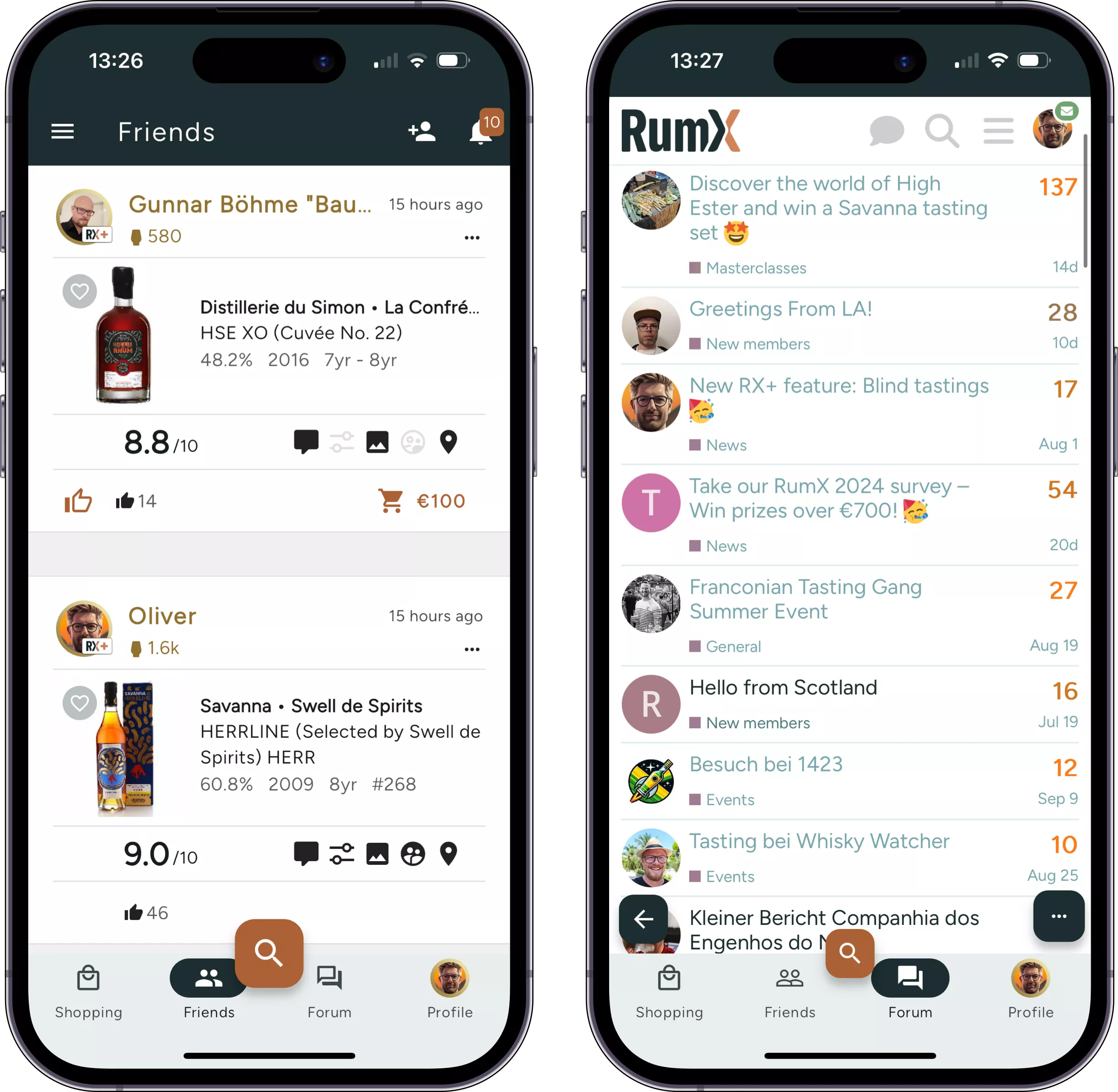 Screenshot of the community feed with the latest tastings in our iOS app